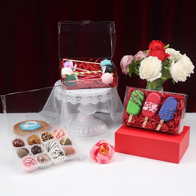 RomanticBaking 50PCS 7x4.4x1.5 Inches Clear Cookie Box for Party Favors | Clear Plastic Boxes for Chocolate Truffle, Oreo, Pastry, Donut, Brownie, Soap,Bakery Treat Wedding Christmas Valentine's