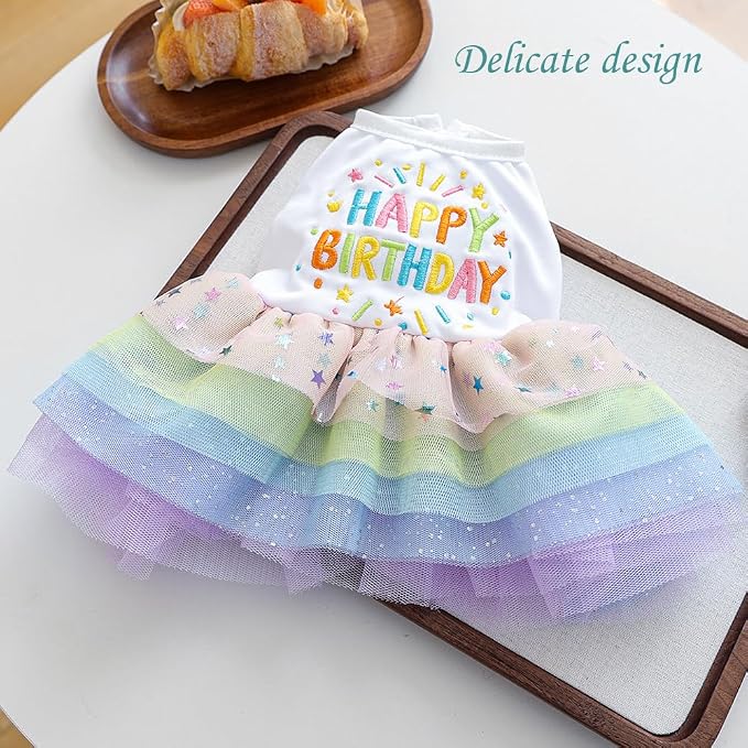 Dog Birthday Outfit Girl Puppy Princess Tutu Dress for Small Dogs Pet Birthday Cake Dresses Cat Birdhay Decoration Haliday Pet Apparel (Coloful, Large)