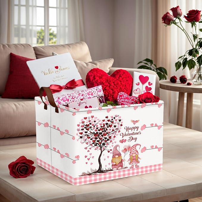 Cute Large Valentine's Day Gift Basket Empty Heart Decor Storage Bin for Kid Baby Room Décor (Pink Dwarf Love Tree)