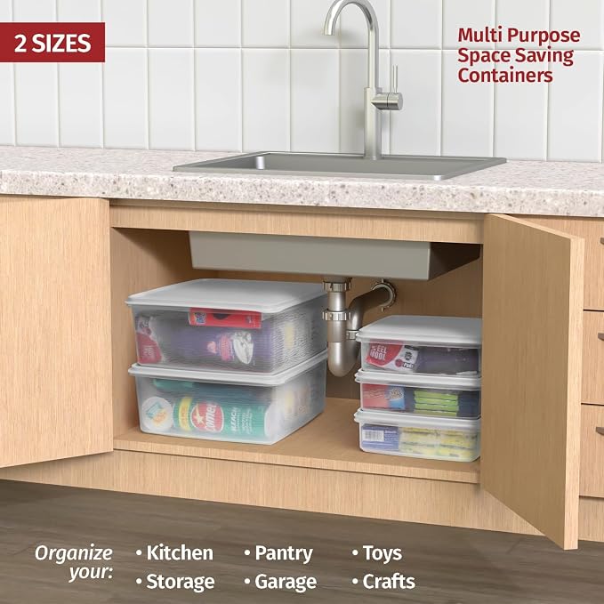 Plastic Storage Containers with Lids - 11L Airtight Bins Clear Stackable Organizing Bins for Food, Pet Food, Rice, Toy Storage, Garage, Pantry