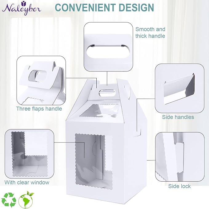 Tall Cake Boxes for Tier Cakes with Cake Boards 4 Pack 10 & 12 Inch Disposable Large Tiered Cake Carrier Take Out Containers with Window for Wedding Birthday Bakery Cake Safe Transport Box