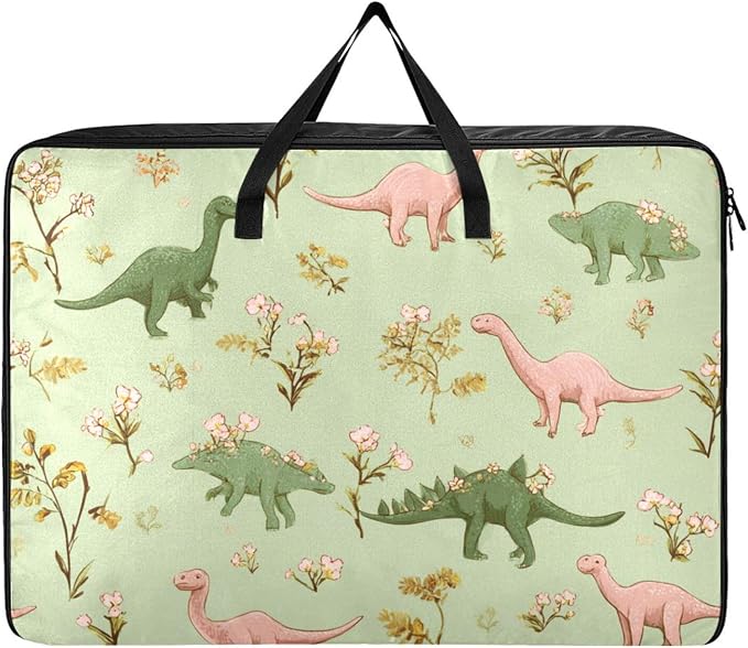 Comforter Storage Bags Large Folding Blanket Organizer Bag with Strong Handles Clear Window Closet Storage Containers for Clothes King Queen Pillows Bedding Quilt Duvet Pink Flower Green Dinosa