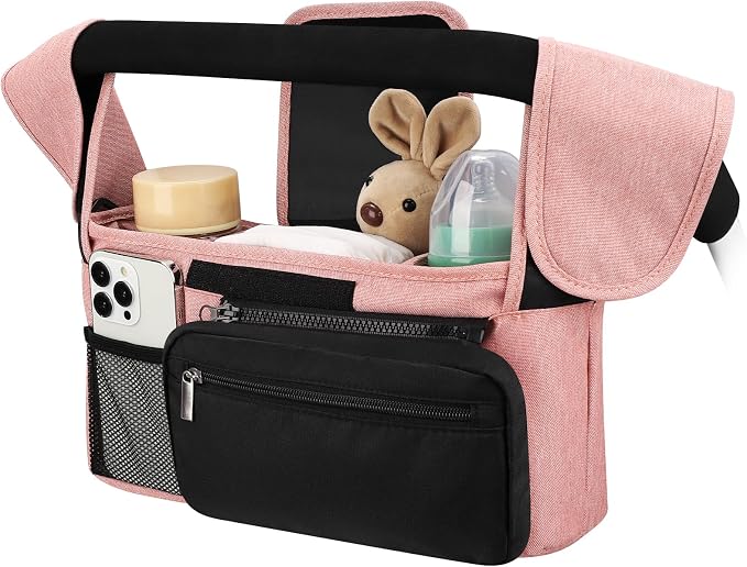 Accmor Universal Stroller Organizer with Insulated Cup Holder Detachable Phone Bag and Shoulder Strap,Stroller Bag Caddy Organizer for Uppababy, Baby Jogger, Britax Strollers