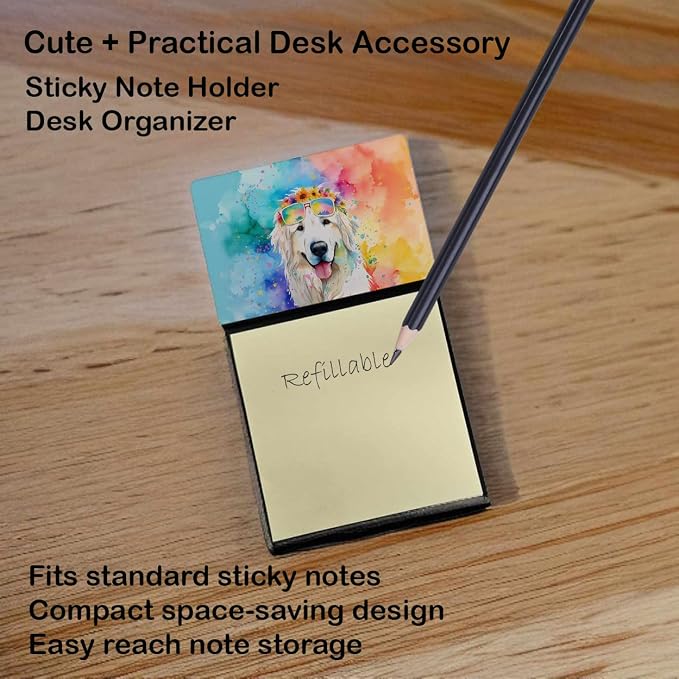 Caroline's Treasures Great Pyrenees Hippie Dawg Sticky Note Holder Refillable Dispenser Self-Sticky Note Pads, Memo Pads Blank Desk Accessories