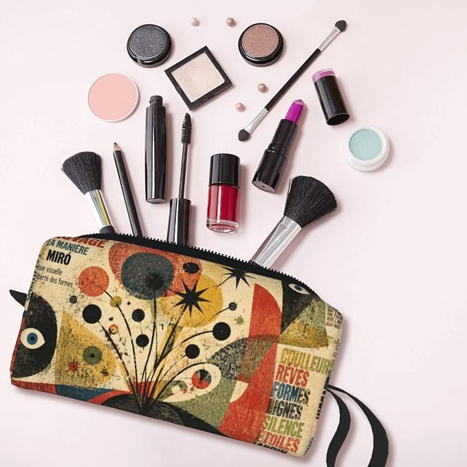 Abstract Text Collage Poster Makeup Bag for Women | Small Travel Cosmetic Pouch with Zipper, Compact Makeup Organizer Bag for Purse, Toiletries, Skincare & Daily Essentials
