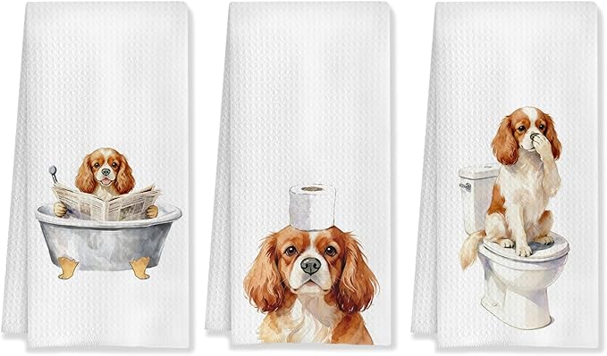 Funny Cavalier King Charles Spaniel Bathroom Decor Hand Towels Set of 3, Cavalier Spaniel Mom Gifts, Gifts for Cavalier Spaniel Lovers,Kids Dog Bathroom Decor,16x24 Inch