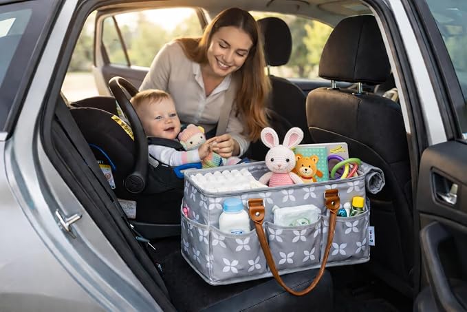 Extra Large Diaper Caddy, Craft, Toy Organizer with Zip-Top Cover with Waterproof Wet/Dry Bag - Perfect for Baby Shower