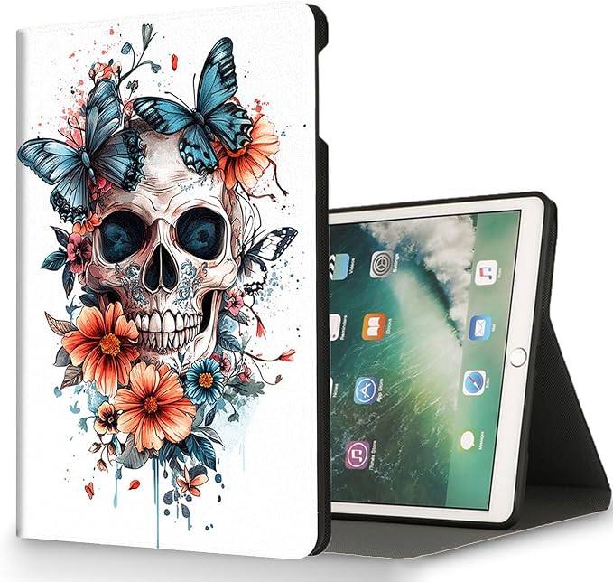 for Microsoft Surface Pro 8-13" 2021 Tablet Case,Auto Wake/Sleep,Adjustable Stand Protective Cover - Skull Butterfly