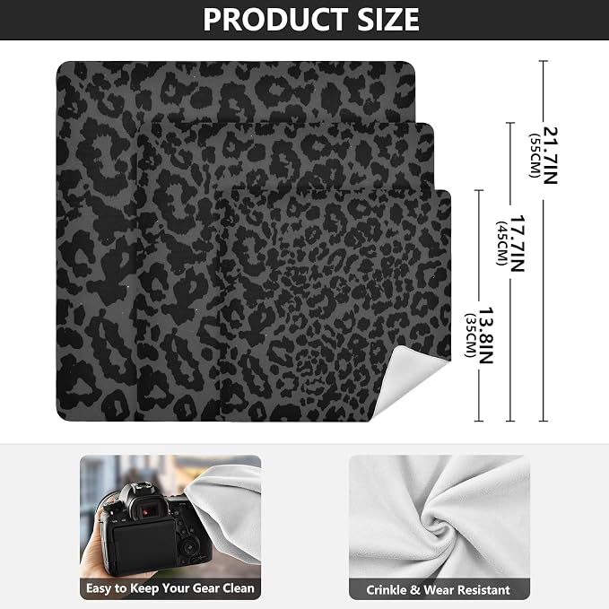 JIPONI Black Leapard Dots Makeup Bag, Self-Adhesive Magic Wrap Cloth, Portable Cosmetic Organizer, Camera Lens Protector, Travel Storage for Beauty Essentials, 17.7"x17.7"