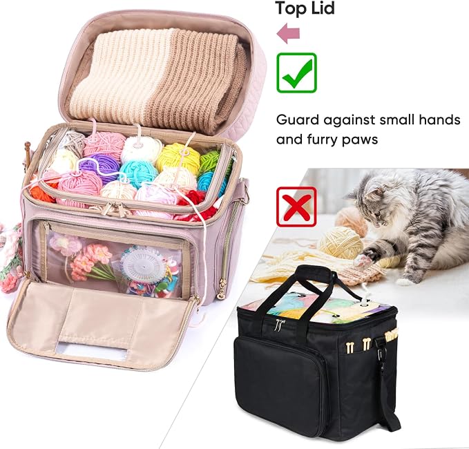 MYBAGZING Crochet Bag Organizer - Yarn Bags for Crocheting - Crochet Storage Bag with Pockets for Crochet Hooks, Crochet Accessories - Yarn Organizers - Yarn Holders for Crocheting - Knitting Bags