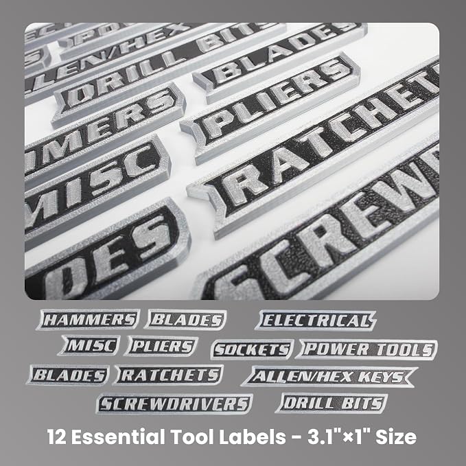Magnetic Tool Box Labels Black for Organization Magnet Toolbox Cart Chest Accessories Drawers Organizer Heavy Duty 12 Pack of Magnets Label Us General Custom Premium 3D Breaker Stickers（Black）