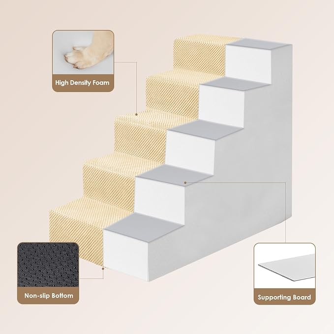 EHEYCIGA Dog Stairs for High Bed 22.5" H, 5-Step Dog Steps, Graige | Pet Steps for Small Dogs and Cats for Bed, Non-Slip Balanced Pet Ramp Indoor