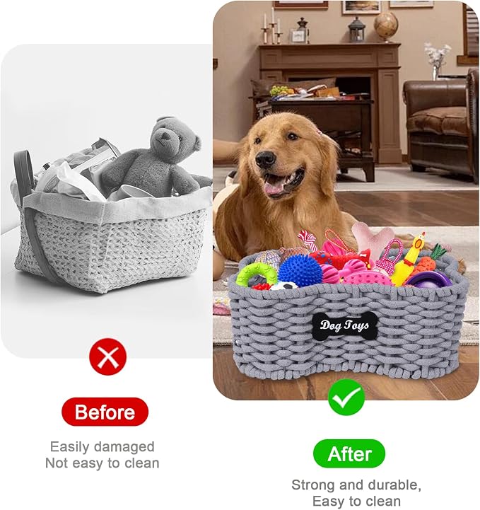 Dog Toy Basket, Large Woven Storage Bin, Pet Toy Basketfor Living Room,Toy Storage Organizer with Handles Stylish Dog Toy Bin for Dogs and Puppies