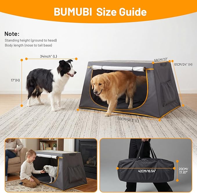 43 Inch Collapsible Travel Dog Crate, Dark Grey Portable Kennel | Collapsible Compact Storage, Breathable Mesh Windows, Built-in Storage Pocket, Indoor & Outdoor Use for Medium-Large Dogs
