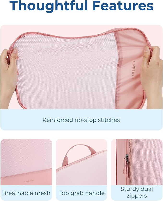 BAGSMART Hanging Compression Packing Cubes 6 Set Cruise Travel Essentials | 3-Fold Space Saving Hanging Shelves, Closet Organizers & Storage, Compressible Suitcase Organizer Bags, Machine Washable Cube