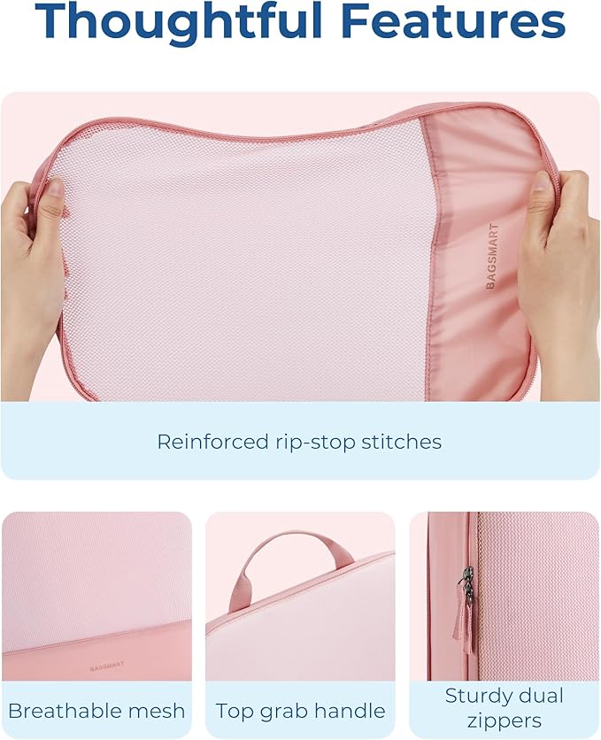 BAGSMART Hanging Compression Packing Cubes 6 Set Cruise Travel Essentials | 3-Fold Space Saving Hanging Shelves, Closet Organizers & Storage, Compressible Suitcase Organizer Bags, Machine Washable Cube