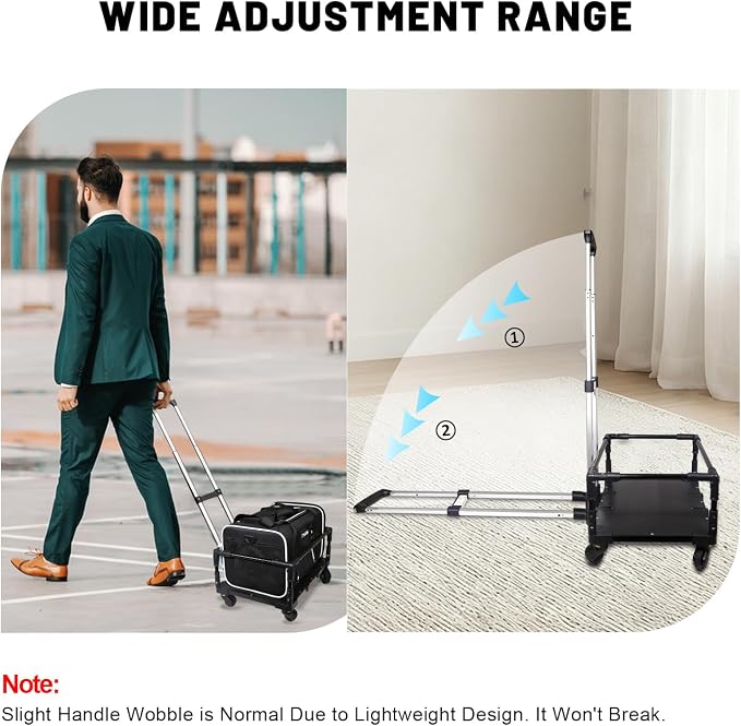 Foldable Wheel Base Cart for 18" L×11" W & 17" L×11" W Pet Carrier | Easy to Load & Unload the Carrier, Roll and 360° Swivel Smoothly, Fits Overhead Bin, Removable Silent Wheels, Portable
