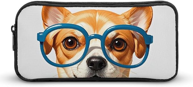 Pet Dog Soft Bow Tie, Oversized Glasses Large Pencil Case for Office, Portable Pen Box