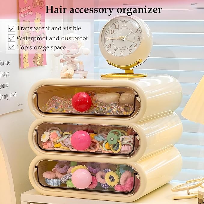 3-Tier Makeup Organizer with Clear Drawers for Vanity Desk | ABS+PET dustproof storage for Skincare/Stationery/Hair Accessories. Ideal for Women/Students/Girls in Bathroom/Desk/Dorm