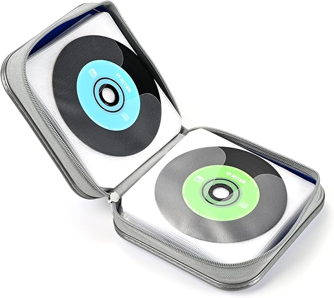 UENTIP CD Case for Car,48 Capacity DVD storage Organizer For Home Travel | CD Holder DVD Case, Smooth Double Zipper, Hard Plastic Shell, Scratch-Resistant, Slip-Resistant Tab, Blu-ray/CD/DVD Storage