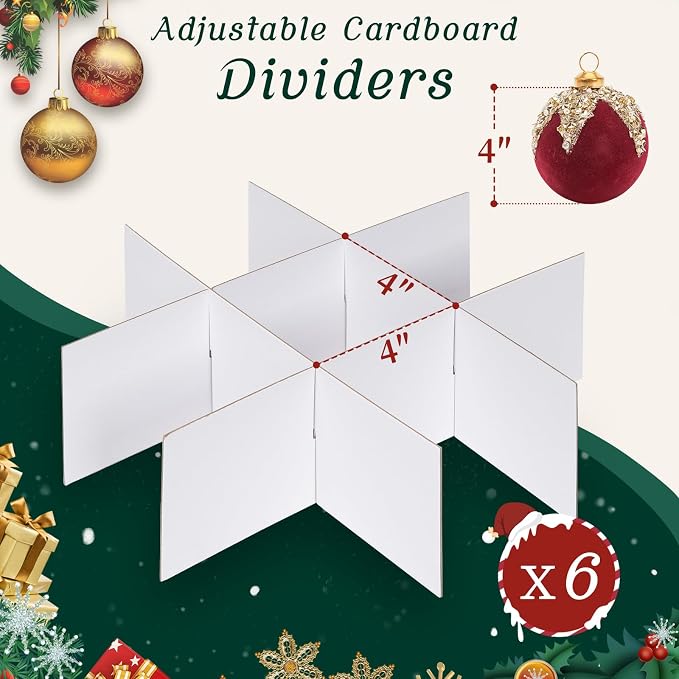 Christmas Ornament Storage Box with Adjustable Dividers Zippered Top Stores up to 54 Holiday Ornaments (4 Inch) Xmas Ball Decorations Organizer Storage Container Bin
