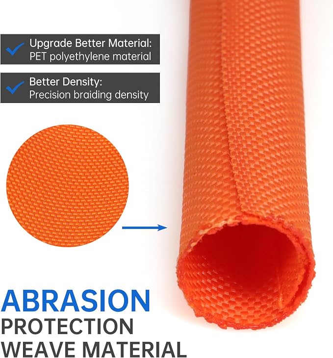 Split Braided Cable Sleeve，Flexible Wire Loom Tubing, Automotive Cord Protector Pet Proof, Cable Management for Computer TV Electric Wires Harness 16ft (Orange, 25mm（1")