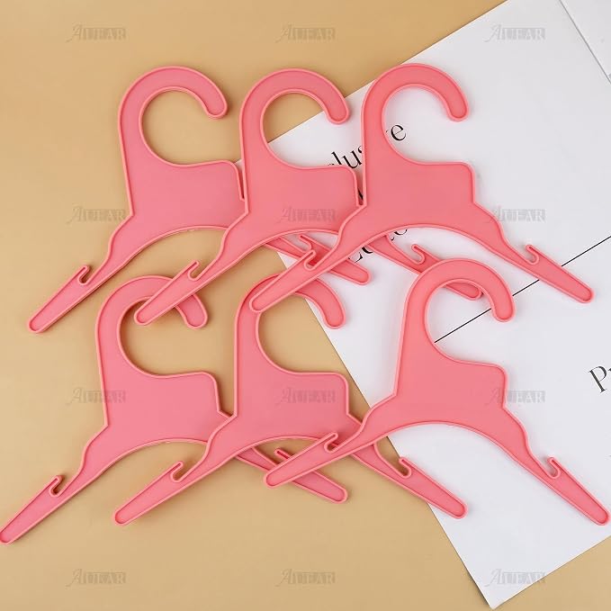 AUEAR, 50 Pack Pet Clothes Hangers Small Plastic Apparel Hanger Racks Dog Cat Clothes Hangers for Dogs Puppys Cats (Pink)