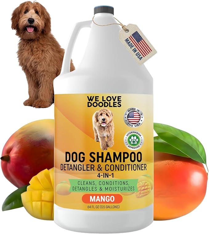 Dog Shampoo Half Gallon - Cleans, Conditions & Detangles, Goldendoodles, Poodles, & Doodle Shampoo - for Matted Pet Hair - Sensitive Skin Wash for Puppies - Made in The USA, 64OZ (Mango)