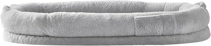 VEVOR Human Dog Bed, 67.7"x35"x9.8" Human Dog Bed for Adult People, Large Size Beds with Washable Faux Rabbit Fur Cover, Egg Orthopedic Foam, Storage Pocket, Bean Beds for You and Pet, Light Grey