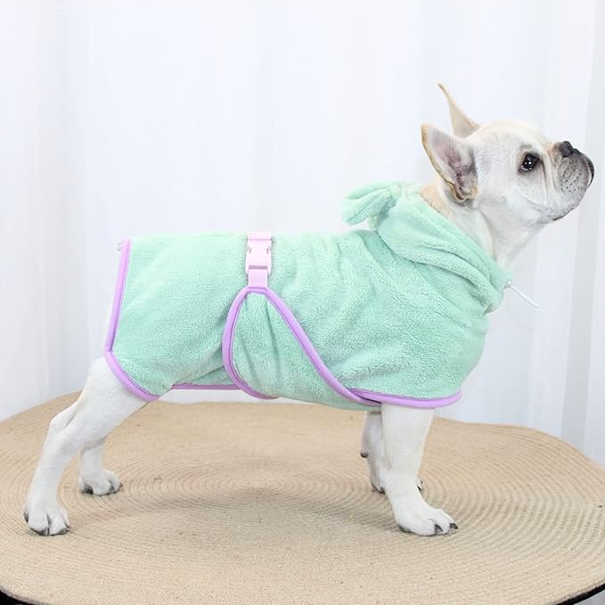 Dog Bathrobe Towel, Cat Bathrobe Microfiber Fast Drying Absorbent Hooded Bath Towel for Puppy Small Medium Large Dog Cat(Green,L)