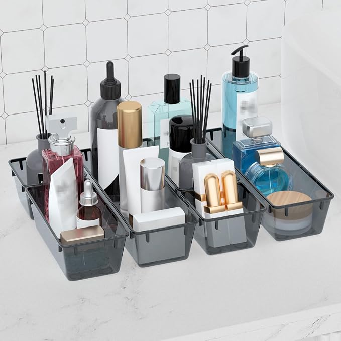 6 Pack Clear Drawer Organizer Set, Drawer Storage Trays, Storage Bins | Acrylic Drawer Storage Trays, Storage Bins for Makeup, Cosmetics, Jewelries, Utensils, Gadgets, Office