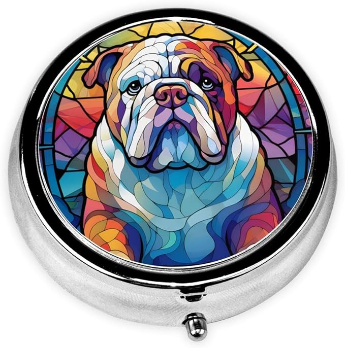 English Bulldog Dog Small Box for Pill,3 Compartment Pill Case Travel Medicine,Portable Pocket or Purse Pill Organizer Container Holder Hold Vitamins, Medication, Fish Oil Supplements