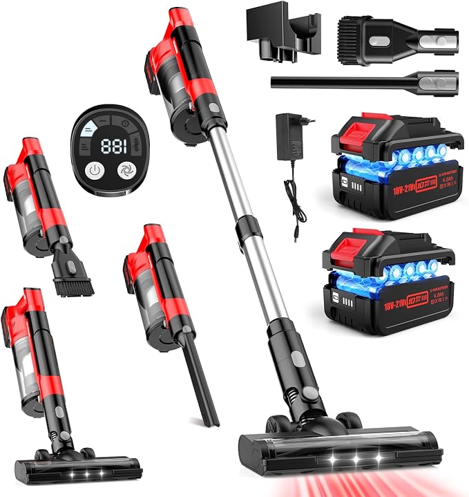 60kPa Cordless Vacuum Cleaner, 8000mAh Brushless Pet Vacuum, 6 in 1 Lightweight Stick Vacuum with 2L Dust Cup, 3 Suction Modes, 700W Portable Handheld Cordless Vacuum for Pet Hair/Hardwood Floor/Dorm