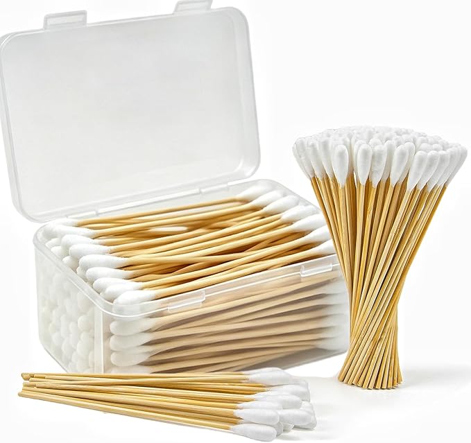 200pcs Large Cotton Swabs with Storage Case, 6 Inch Long Jumbo Size Dog Ear Swabs, Gentle & Lint-Free Pet Ear Cleaning Swabs with Bamboo Handle, Compatible with Dog Ear Cleaner Tool