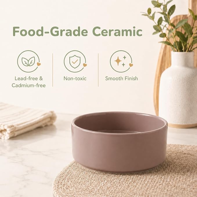 Havniva Ceramic Dog Bowls Elevated, Raised Dog Food Bowl for Puppies | 5.1” Elevated Dog Bowls, Non-Slip Wood Stand, Dog Food and Water Bowl Set, Dog Feeding Dish, Large Capacity Pet Water Bowl