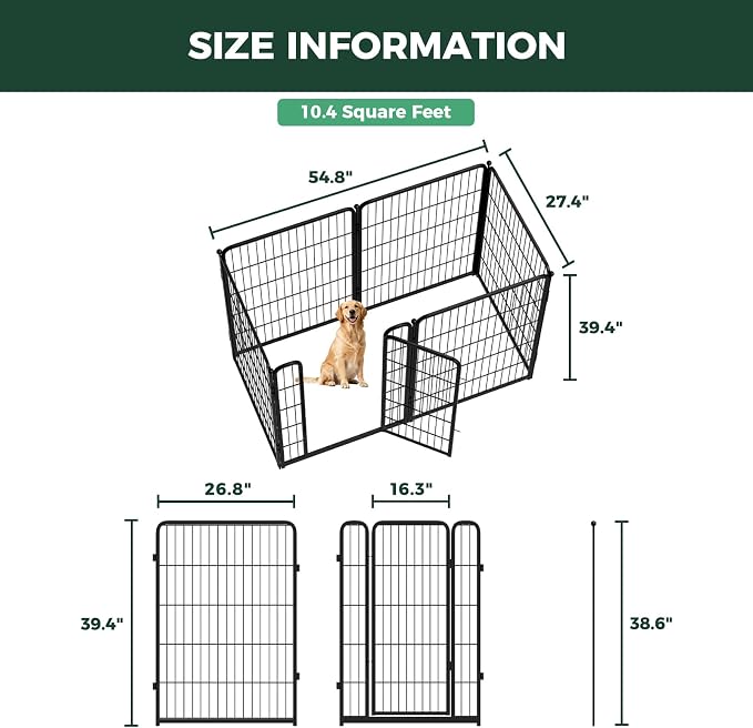FXW Homeplus Indoor Dog Playpen, 40" H, 6 Panels, for Medium & Large Dogs | Stress-free play, Heavy-duty, Semi-open design, Easy setup, Threshold-free gate, Expandable, Patented