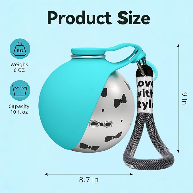2 in 1 Portable Dog Water Bottle with Foldable Silicone Bowl, 10 Oz Travel Water Bottle for Dogs Drinking, Leakproof Stainless Steel Pet Water Bowl for Outdoor Walking Hiking Camping (Blue no Print)