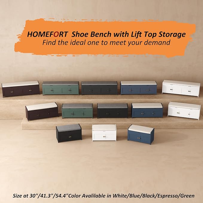 HOMEFORT 41.3" Shoe Bench with Lift Top Storage, Entryway Bench with Cushioned Seat, Wooden End of Bed Bench, Shoe Cabinet Bench with Hidden Storage Space, for Bedroom, Hallway,Green