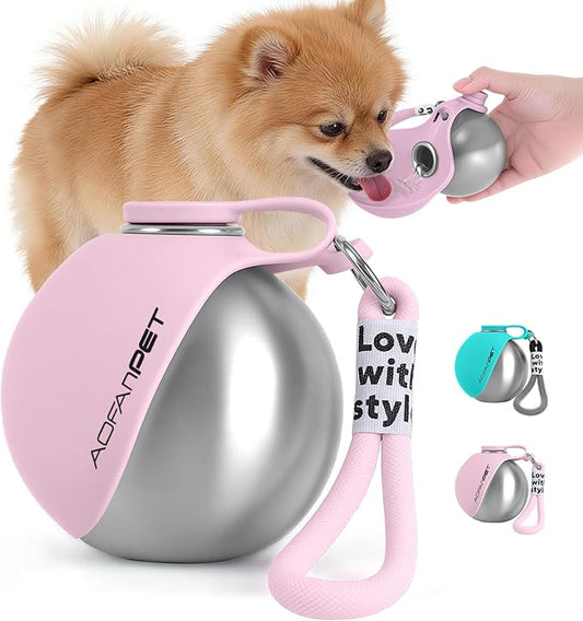 Portable Dog Water Bottle 10oz Stainless Steel Travel Dog Water Dispenser with Bowl No-Spill Puppy Water Bottle for Walking Hiking Small Dog Water Bottle