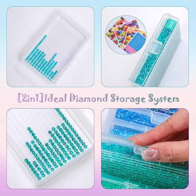 QTFOUND Diamond Art Painting Storage 2pack 54pcs Storage Trays Organizer | Diamond Painting Dotz Accessories Large 2-in-1 with Lids Storage Containers Case Box (Beads not included)