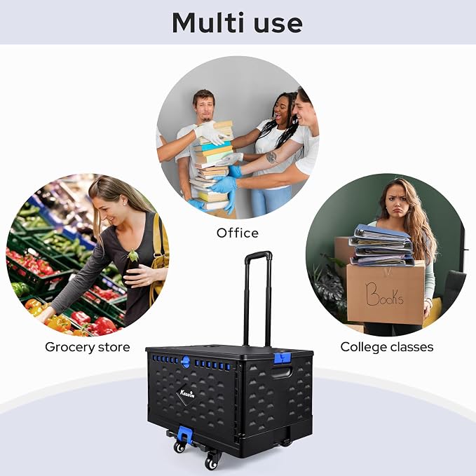 KEDSUM 2 in 1 Rolling Cart with Durable Removable Crate, 290 LBS/70L Capacity Collapsible Rolling Crate with Lid for School, Craft, Office & Garden, on 4 Rotate Wheels