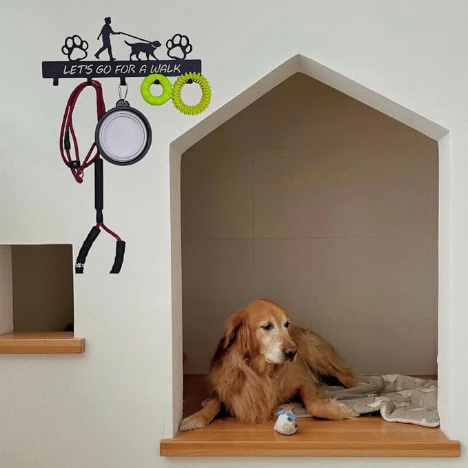 Dog Leash Holder Wall Mount, Dog Supply Organizer with 5 Hooks | Metal Key Hooks for Wall， Wall Storage for Hanging Leash, Vest, Harness, Keys