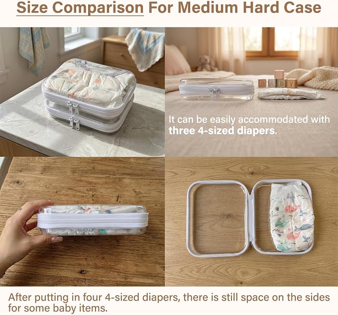 3-PCS Medium Clear Hard Shell Zipper Pouches, Clear Zipper Bags (3M, Green) | Hard Case Pouches for Purse & Diaper Bag Organizer, Travel Essentials, Clear Storage Bags, and Travel Zipper Container