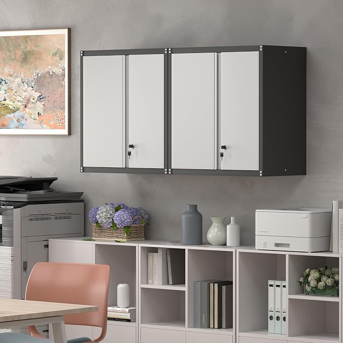 Locking Metal Wall Cabinet, 28" Metal Storage Cabinets with Doors and Shelf, Steel Garage Locker Mounted Small Tool Chest for Home Office, Kitchen, Pantry