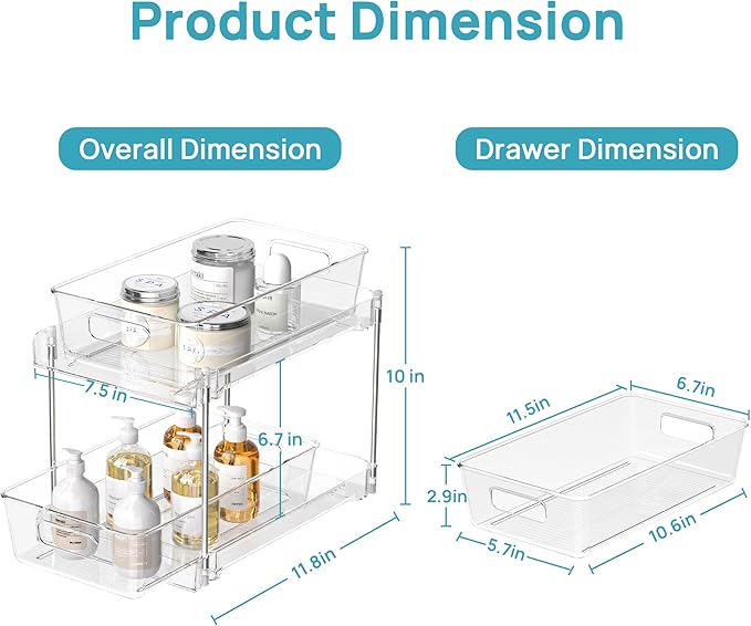 Vtopmart 6 Pack Bathroom Under Sink Organizer (S-Standard) | Slide-out drawers, Multi-purpose storage, Clear visibility, Easy Set-up