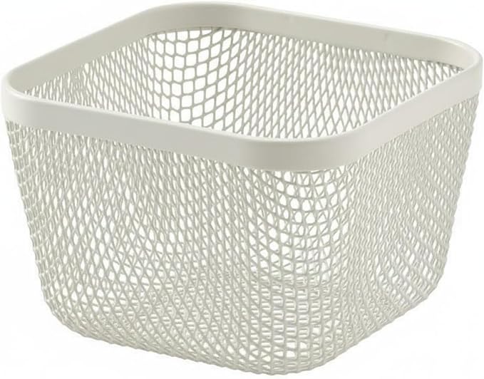 Metal Storage Basket Wire Organizer Bin Mesh Container Holder Ventilated Iron Construction With Smooth Surface For Pet Supplies Grooming Items In, White, Square