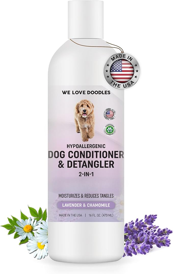 We Love Doodles Dog Conditioner & Detangler, 2-in-1 Conditioner for Allergies & Itching, Dog Lotion for Dry Itchy Skin, for Poodles & Doodles, Made in The USA, Lavender & Chamomile, 16 oz