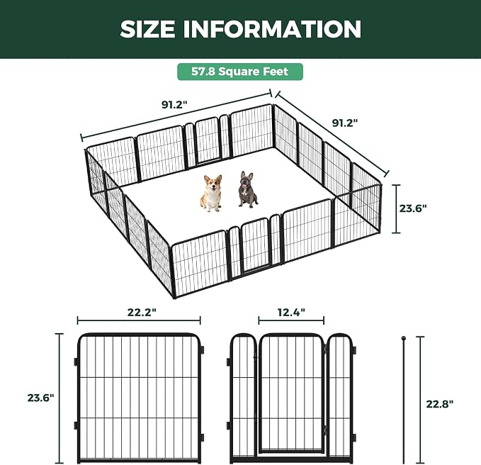 FXW Homeplus Indoor Dog Playpen, 24" H, 16 Panels, for Puppies & Small Dogs | Stress-free play, Heavy-duty, Semi-open design, Easy setup, Threshold-free gate, Expandable, Patented