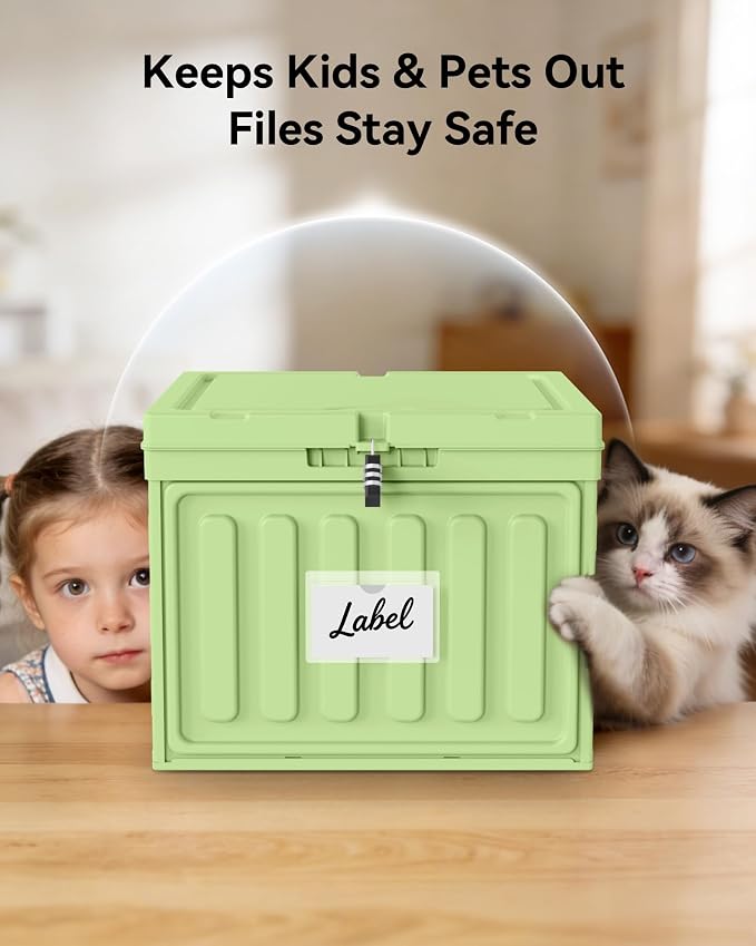 Oterri Lockable Stackable Plastic File Box with Lid for Letter-Size | Hanging File Folders Not Included. Green, Large 1-Pack. Home, Office, Classroom, Dorm, Tax, Under Bed, Filing Cabinet.