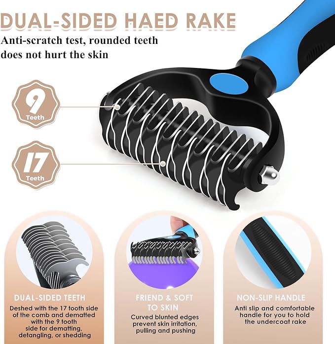 Large Dog Slicker Brush for Goldendoodles, Poodles - 3 in 1 Grooming Kit with Undercoat Rake, Comb - Extra Long Pins for Dematting Great Pyrenees, Thick Coats, Shedding, Detangling, Natural